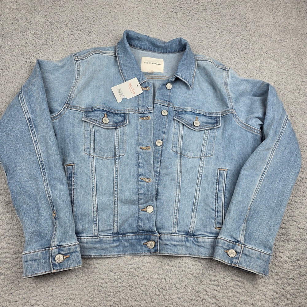 Lucky Brand Denim Jacket Womens Large Light Blue Button Front Trucker Jacket - Picture 2 of 11